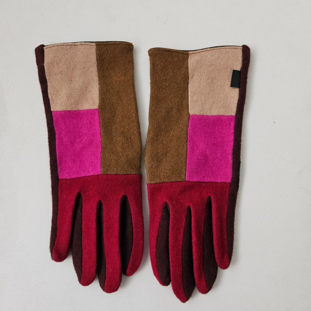 Echo Colorblock Wool Cashmere Blend Tech Gloves Burgundy Pink Tan Brown Large